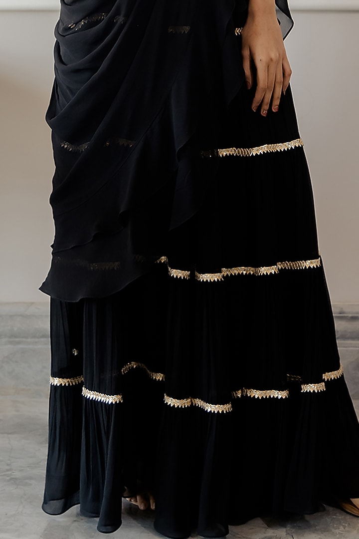 Black Pre-Draped Wedding Saree Set by Paulmi & Harsh at Pernia's Pop Up Shop