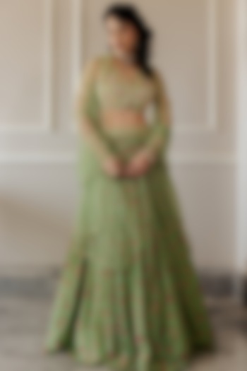 Pista Green Chintz Printed Wedding Lehenga Set by Paulmi & Harsh at Pernia's Pop Up Shop