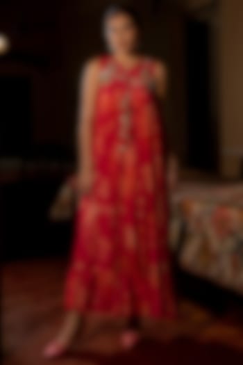 Pink Crepe Floral Printed Maxi Vacation Dress by Paulmi & Harsh at Pernia's Pop Up Shop