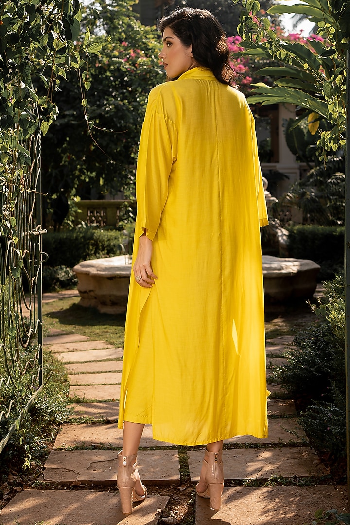 Yellow Cotton Silk Jacket Set by Paulmi & Harsh at Pernia's Pop Up Shop