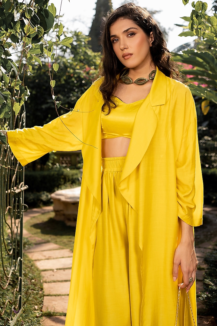 Yellow Cotton Silk Jacket Set by Paulmi & Harsh at Pernia's Pop Up Shop