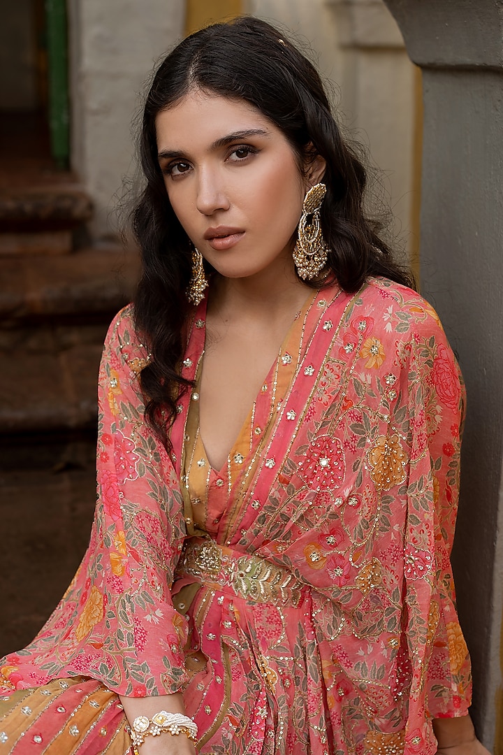 Multi-Colored Georgette Printed Kaftan by Paulmi & Harsh at Pernia's Pop Up Shop