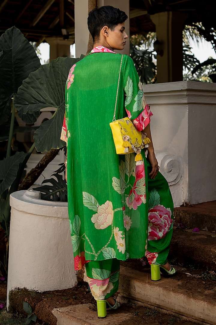 Green Crepe Printed Jacket Set by Paulmi & Harsh at Pernia's Pop Up Shop