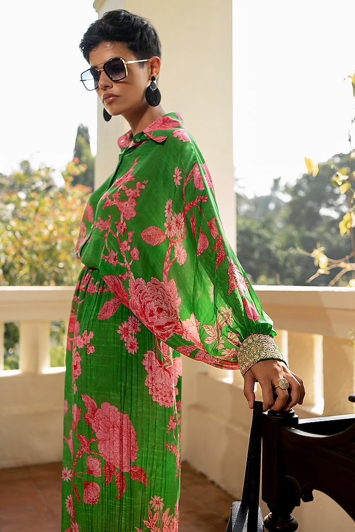 Green Crepe Printed Co-Ord Set by Paulmi & Harsh at Pernia's Pop Up Shop