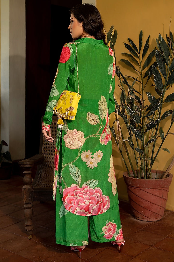 Green Crepe Printed Kurta Set by Paulmi & Harsh at Pernia's Pop Up Shop