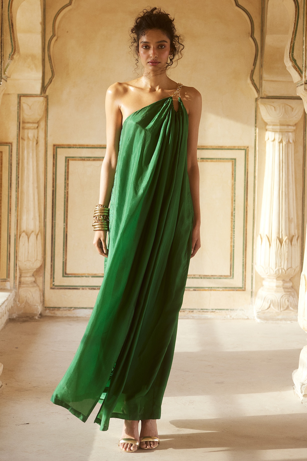 Emerald Green Habutai Silk One-Shoulder Maxi Dress by Paulmi & Harsh at  Pernia's Pop Up Shop 2026