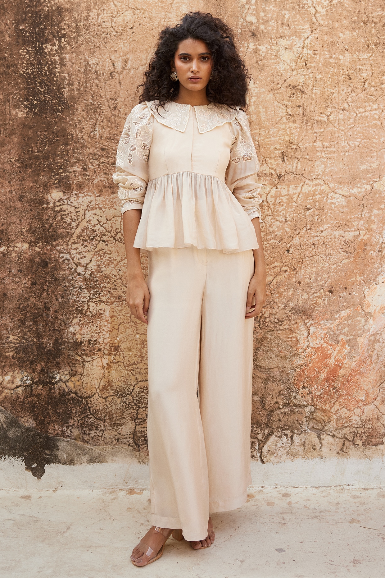 poláura OFFICIAL ONLINE STORE Powder Pink Silk Organza Floral Cutwork Co-Ord Set by Paulmi