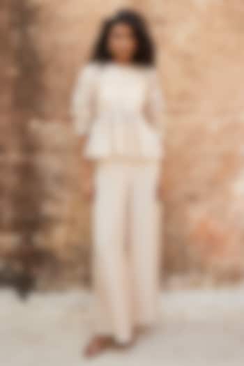 Powder Pink Silk Organza Floral Cutwork Co-Ord Set by Paulmi & Harsh at Pernia's Pop Up Shop