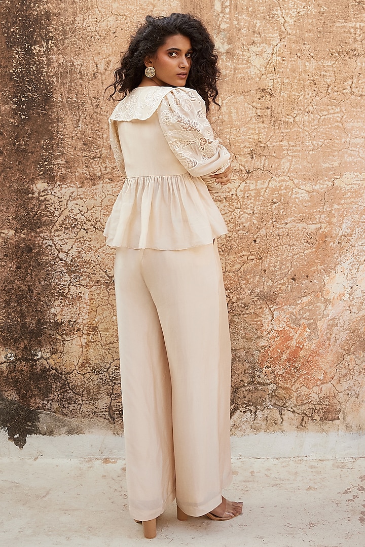 Powder Pink Silk Organza Floral Cutwork Co-Ord Set by Paulmi & Harsh at Pernia's Pop Up Shop