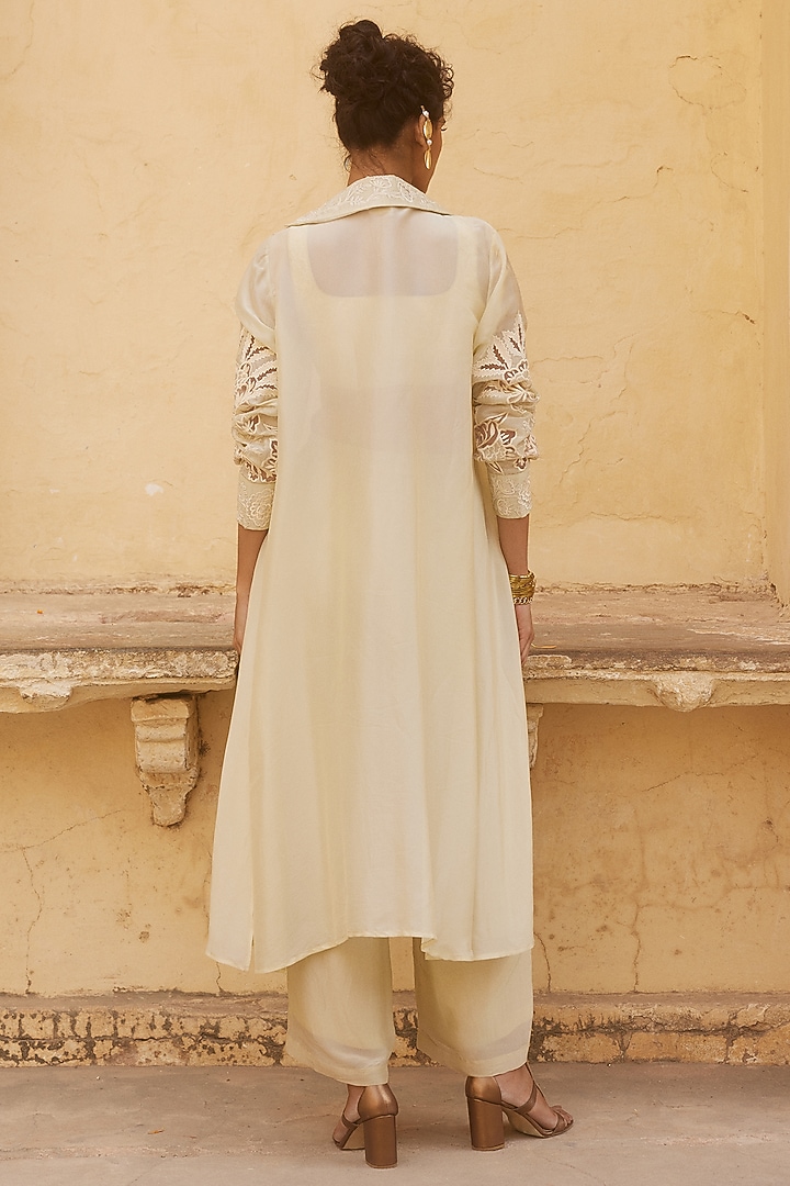 Pink Silk Organza Cutwork Embroidered Jacket Set by Paulmi & Harsh at Pernia's Pop Up Shop