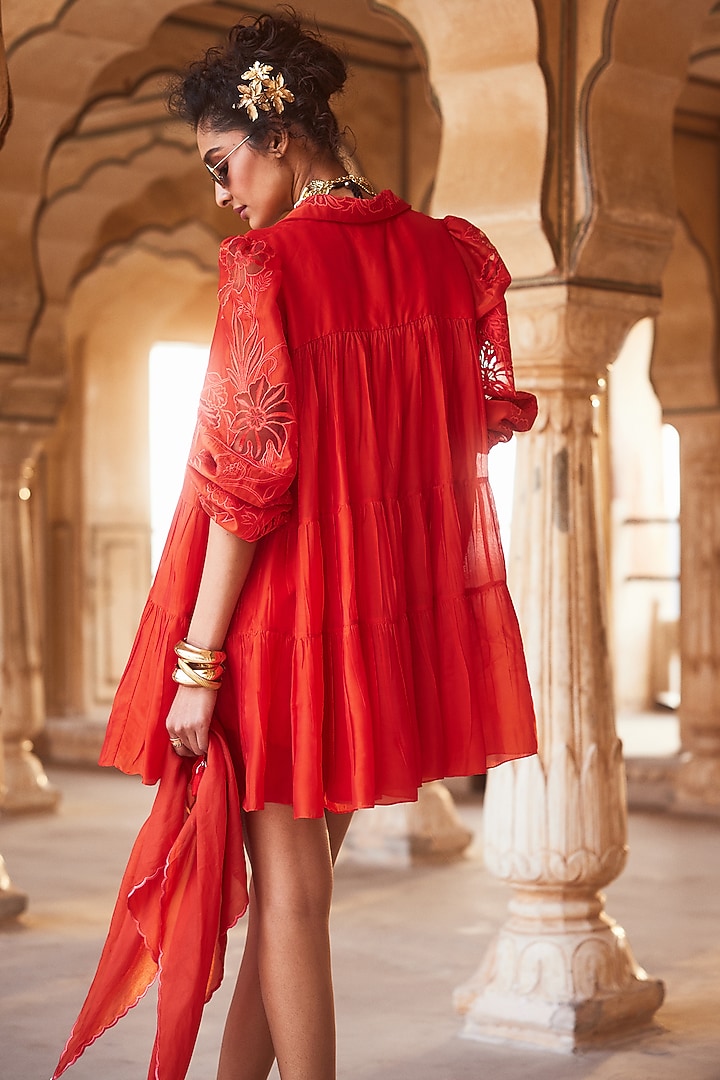 Vermillion Silk Organza Floral Embroidered Mini Vacation Dress by Paulmi &  Harsh at Pernia's Pop Up Shop 2026