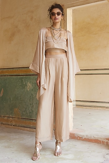 Shell Pink Silk Organza Jacket Set by Paulmi & Harsh at Pernia's Pop Up Shop