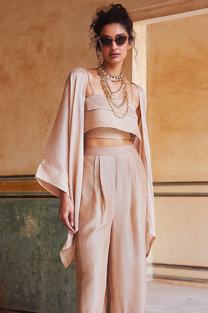 Shell Pink Silk Organza Jacket Set by Paulmi & Harsh at Pernia's Pop Up Shop