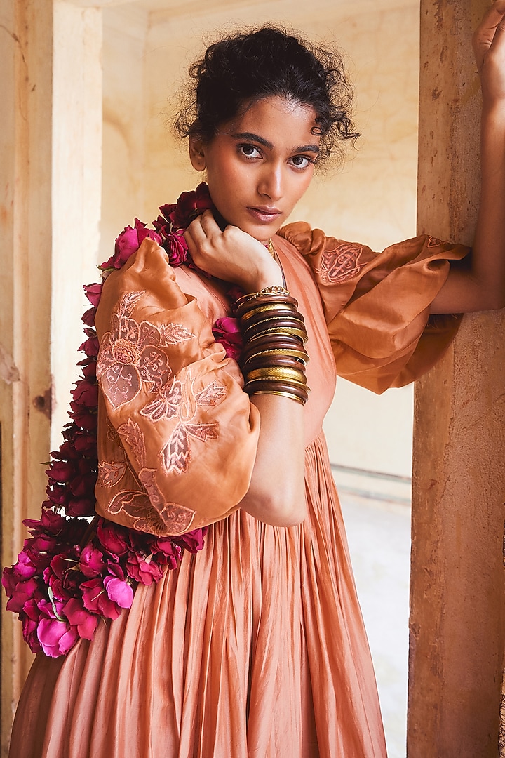 Pernia's Pop Up Shop - Paulmi & Harsh Women Peachy Orange Silk Organza Maxi Dress