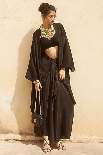 Black Silk Organza Jacket Set by Paulmi & Harsh at Pernia's Pop Up Shop