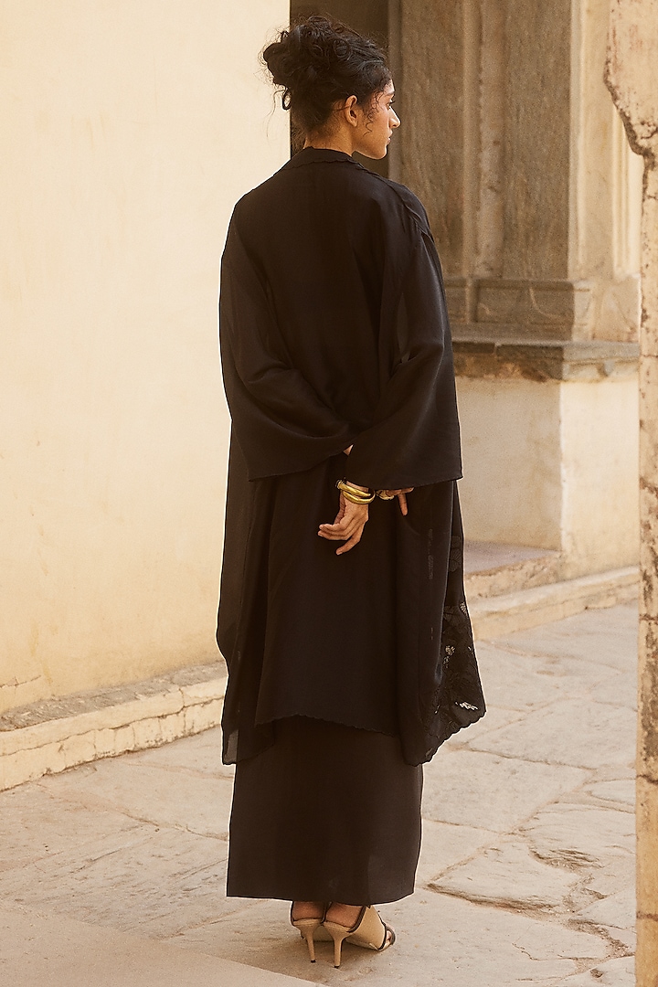 Black Silk Organza Jacket Set by Paulmi & Harsh at Pernia's Pop Up Shop