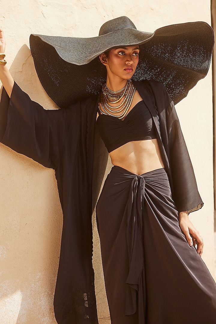 Black Silk Organza Jacket Set by Paulmi & Harsh at Pernia's Pop Up Shop