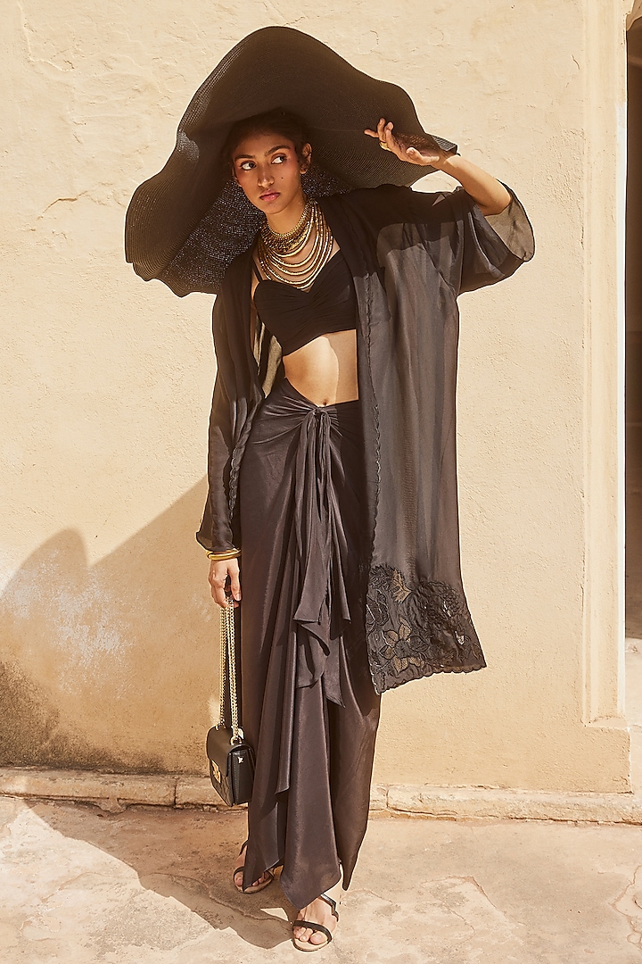 Black Silk Organza Jacket Set by Paulmi & Harsh at Pernia's Pop Up Shop