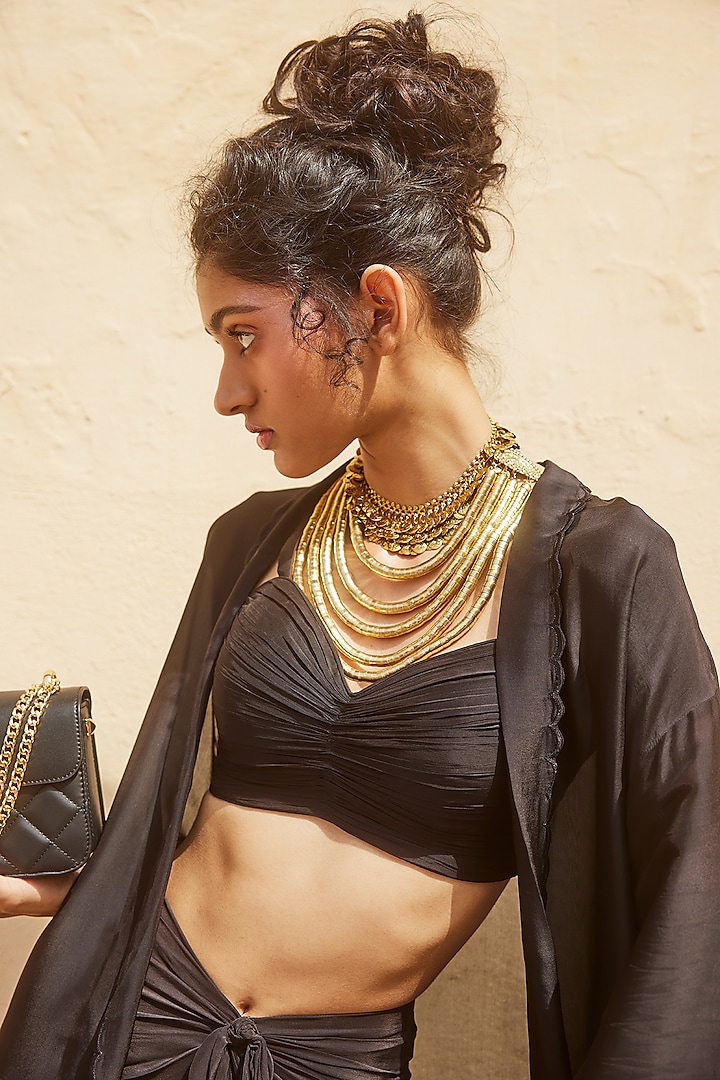 Black Silk Organza Jacket Set by Paulmi & Harsh at Pernia's Pop Up Shop