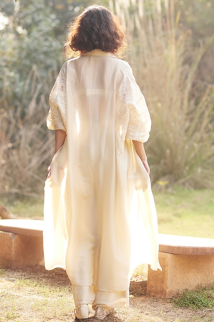 Ivory Silk Organza Floral Embroidered Jacket Set by Paulmi & Harsh at Pernia's Pop Up Shop