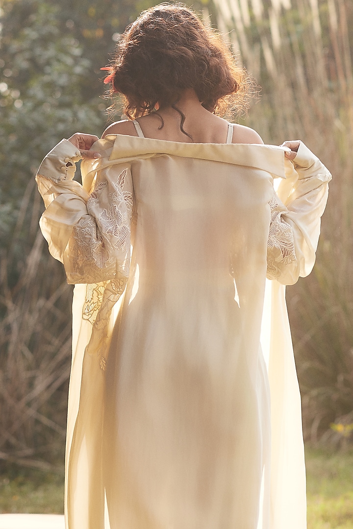 Ivory Silk Organza Floral Embroidered Jacket Set by Paulmi & Harsh at Pernia's Pop Up Shop