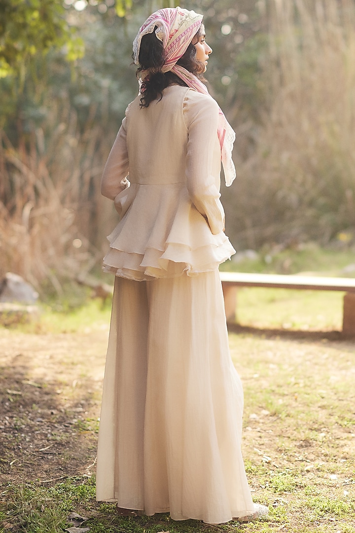 Ivory Malai Chanderi Palazzo Pant Set by Paulmi & Harsh at Pernia's Pop Up Shop