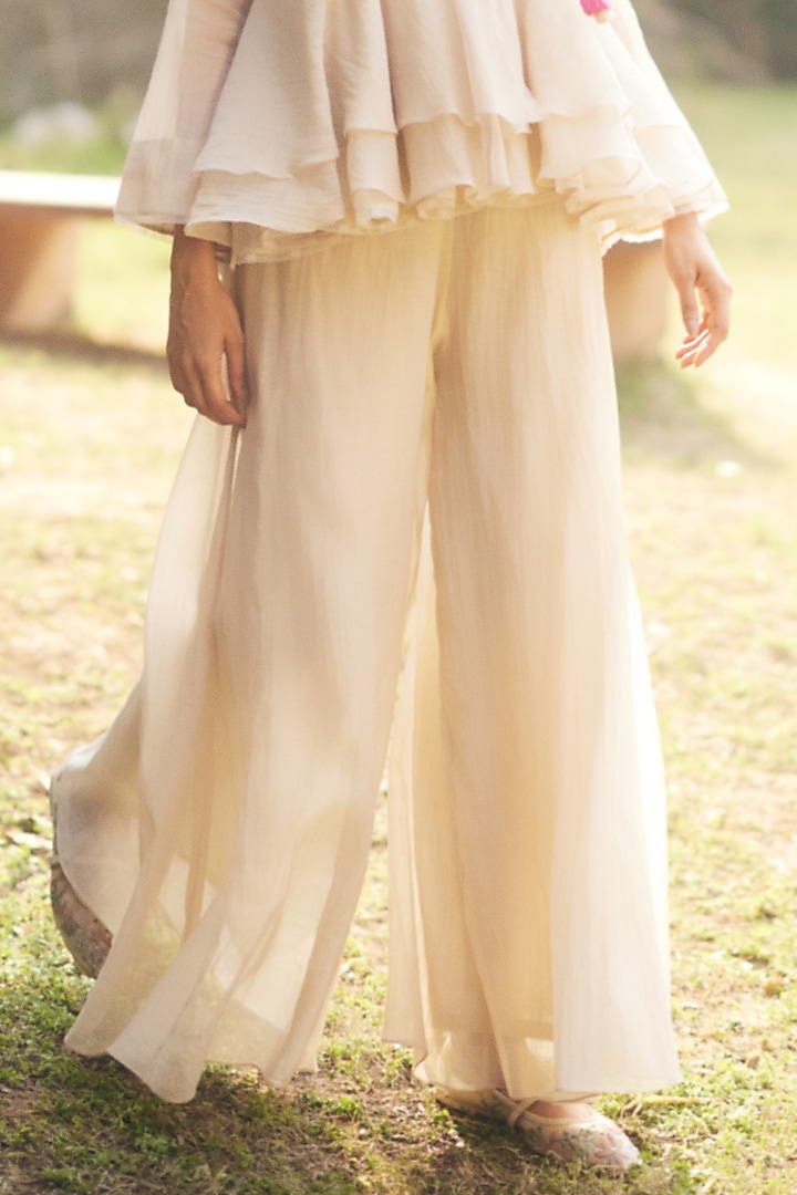 Ivory Malai Chanderi Palazzo Pant Set by Paulmi & Harsh at Pernia's Pop Up Shop