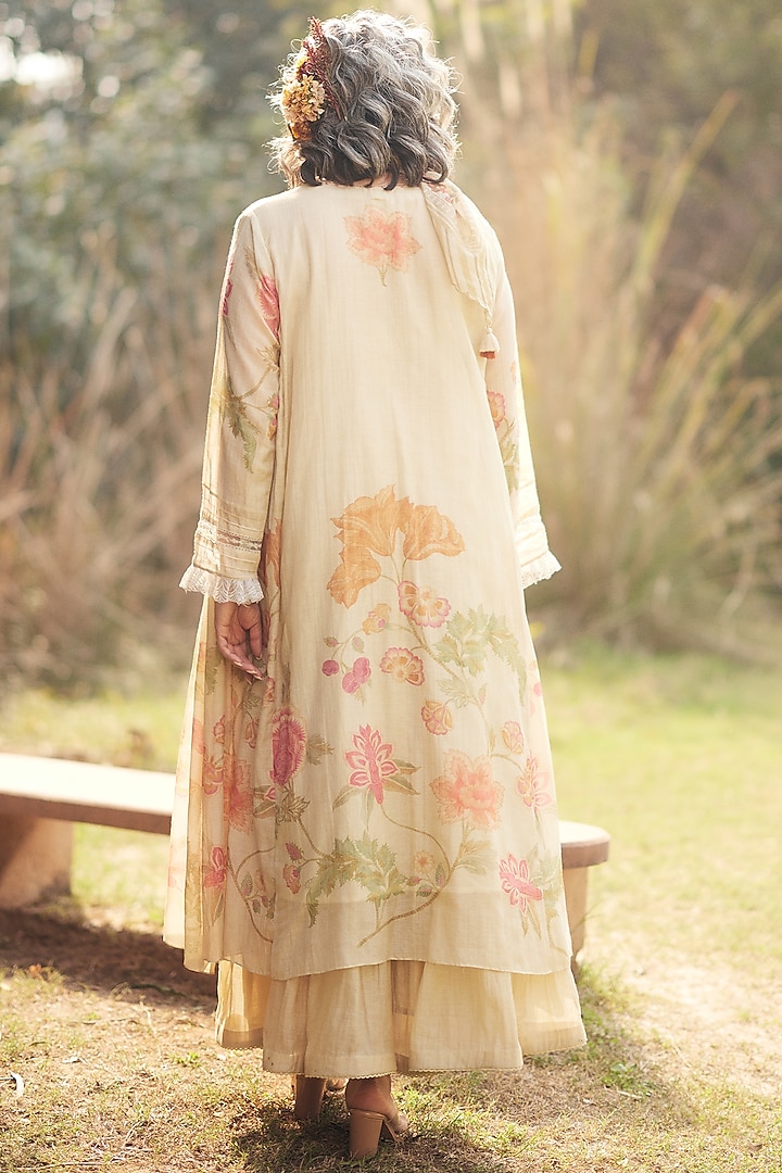 Ivory Malai Chanderi Printed & Embroidered Kurta Set by Paulmi & Harsh at Pernia's Pop Up Shop