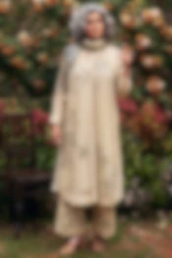 Ivory Malai Chanderi Floral Printed Tunic Set by Paulmi & Harsh at Pernia's Pop Up Shop