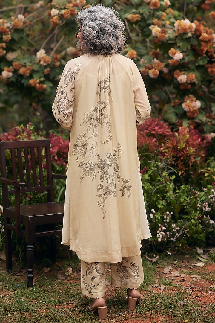 Ivory Malai Chanderi Floral Printed Tunic Set by Paulmi & Harsh at Pernia's Pop Up Shop
