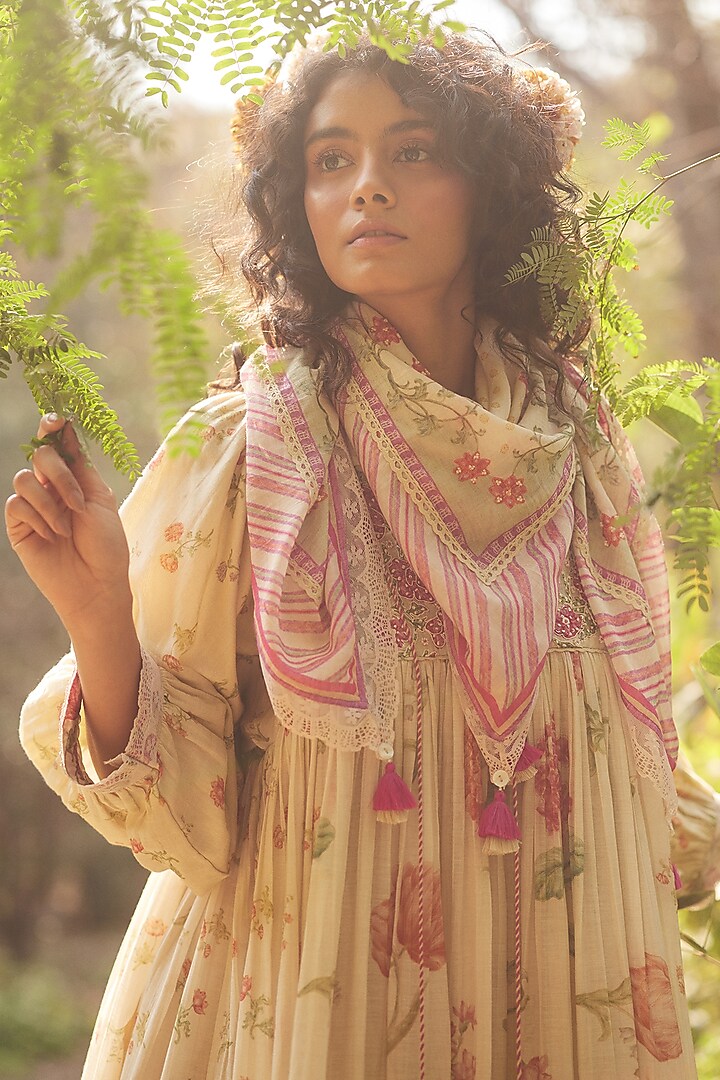 Ivory Malai Chanderi Floral Printed Mini Vacation Dress by Paulmi & Harsh at Pernia's Pop Up Shop