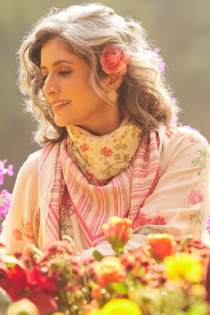 Dusty Rose Malai Chanderi Floral Printed Kurta Set by Paulmi & Harsh at Pernia's Pop Up Shop