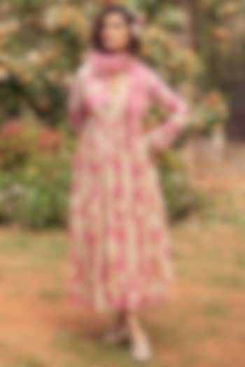 Pink & Ivory Malai Chanderi Printed Maxi Vacation Dress by Paulmi & Harsh at Pernia's Pop Up Shop