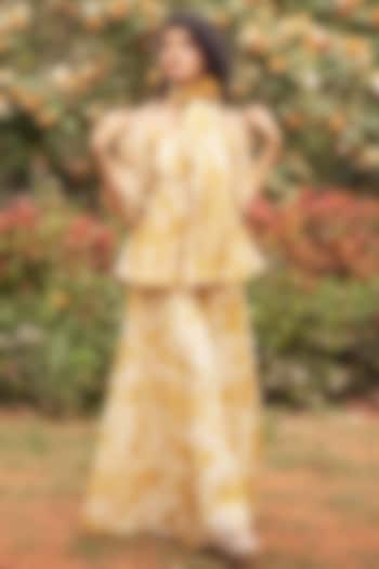 Golden Yellow Malai Chanderi Printed Palazzo Pant Set by Paulmi & Harsh at Pernia's Pop Up Shop