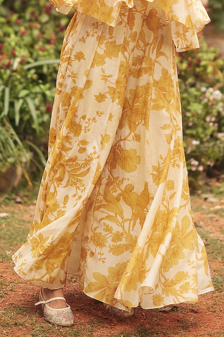 Golden Yellow Malai Chanderi Printed Palazzo Pant Set by Paulmi & Harsh at Pernia's Pop Up Shop