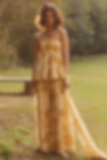 Golden Yellow Malai Chanderi Printed Palazzo Pant Set by Paulmi & Harsh at Pernia's Pop Up Shop