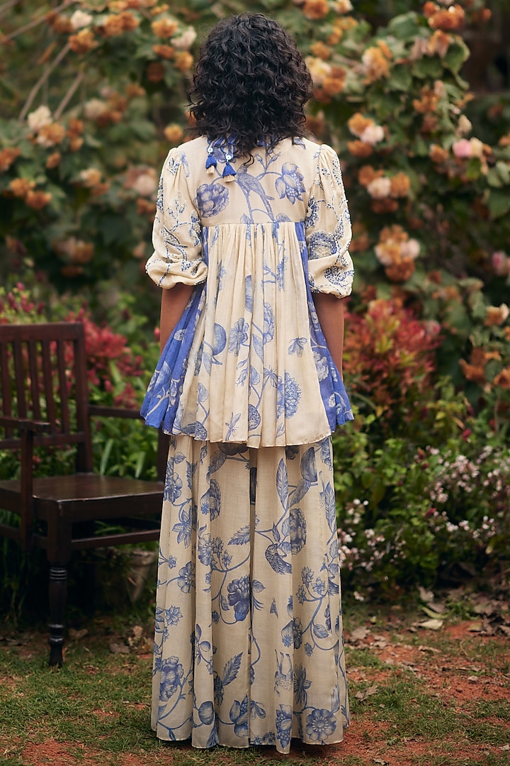 Royal Blue & Ivory Malai Chanderi Printed Palazzo Pant Set by Paulmi & Harsh at Pernia's Pop Up Shop
