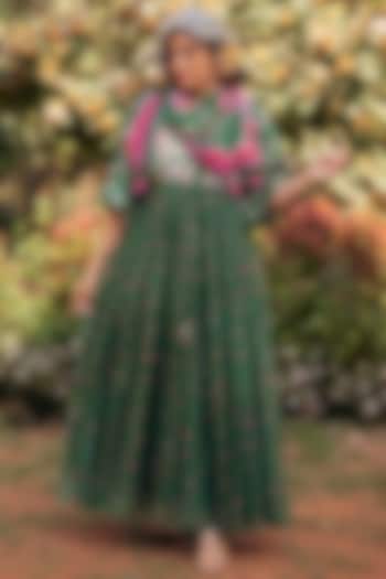 Fern Green Malai Chanderi Printed Maxi Vacation Dress by Paulmi & Harsh at Pernia's Pop Up Shop