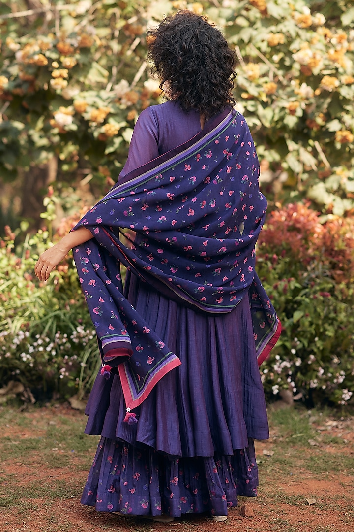 Grape Purple Malai Chanderi Party Wear Anarkali Set by Paulmi & Harsh at Pernia's Pop Up Shop