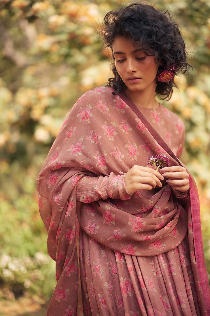 Mocha Brown Malai Chanderi Party Wear Anarkali Set by Paulmi & Harsh at Pernia's Pop Up Shop