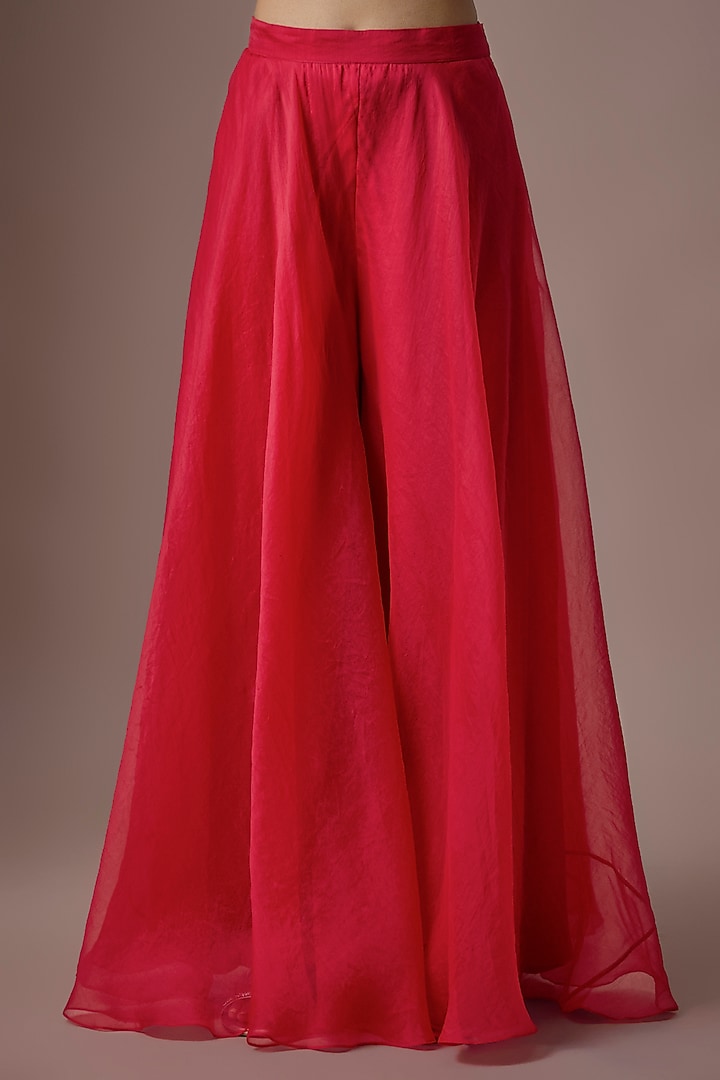 Red Chiniya Silk & Organza Embellished Palazzo Set by Paulmi & Harsh at Pernia's Pop Up Shop