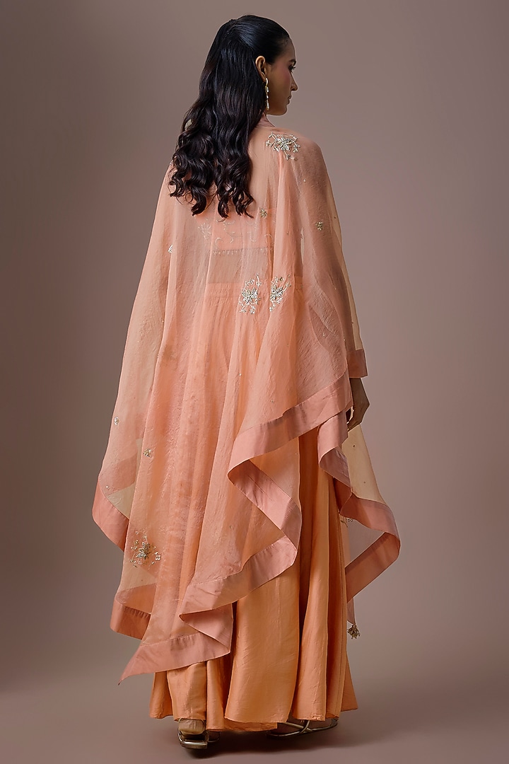 Peach Organza Embroidered Cape Set by Paulmi & Harsh at Pernia's Pop Up Shop