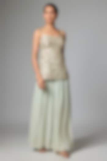 Ice Blue Georgette Zardosi Embroidered Kurta Set by Paulmi & Harsh at Pernia's Pop Up Shop