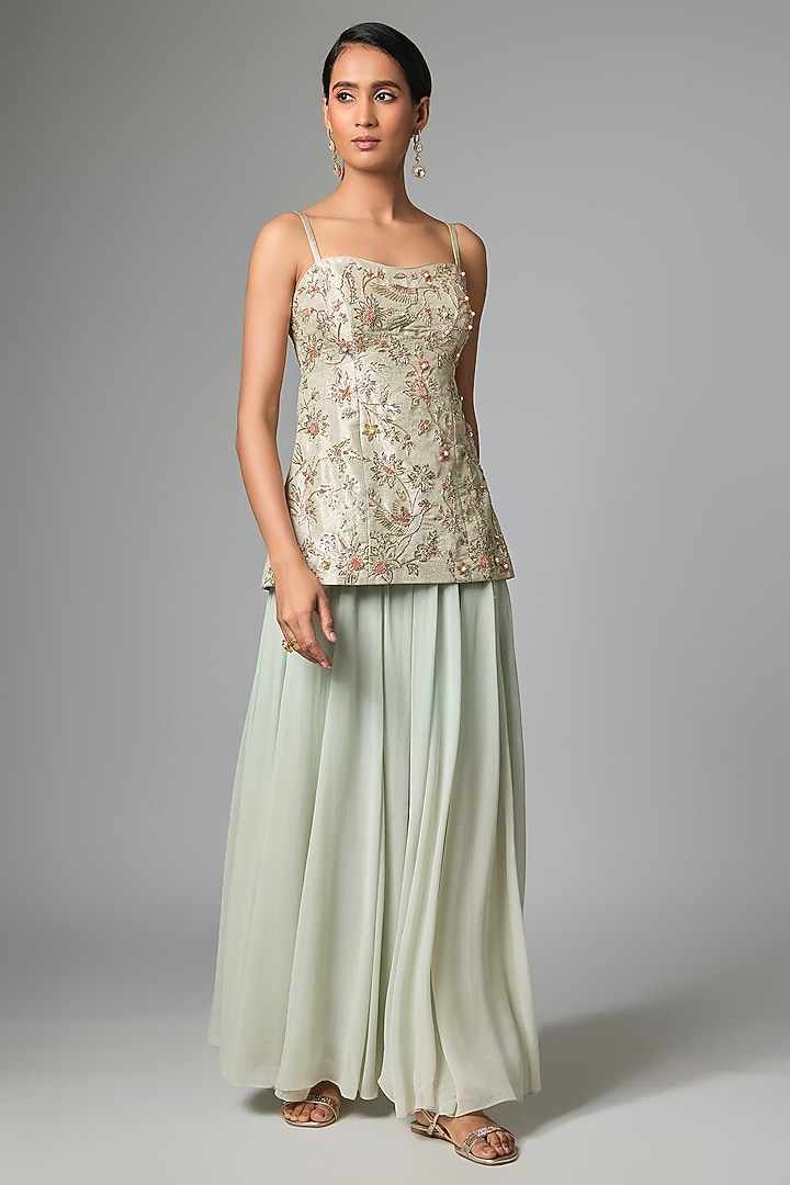 Ice Blue Georgette Zardosi Embroidered Kurta Set by Paulmi & Harsh at Pernia's Pop Up Shop