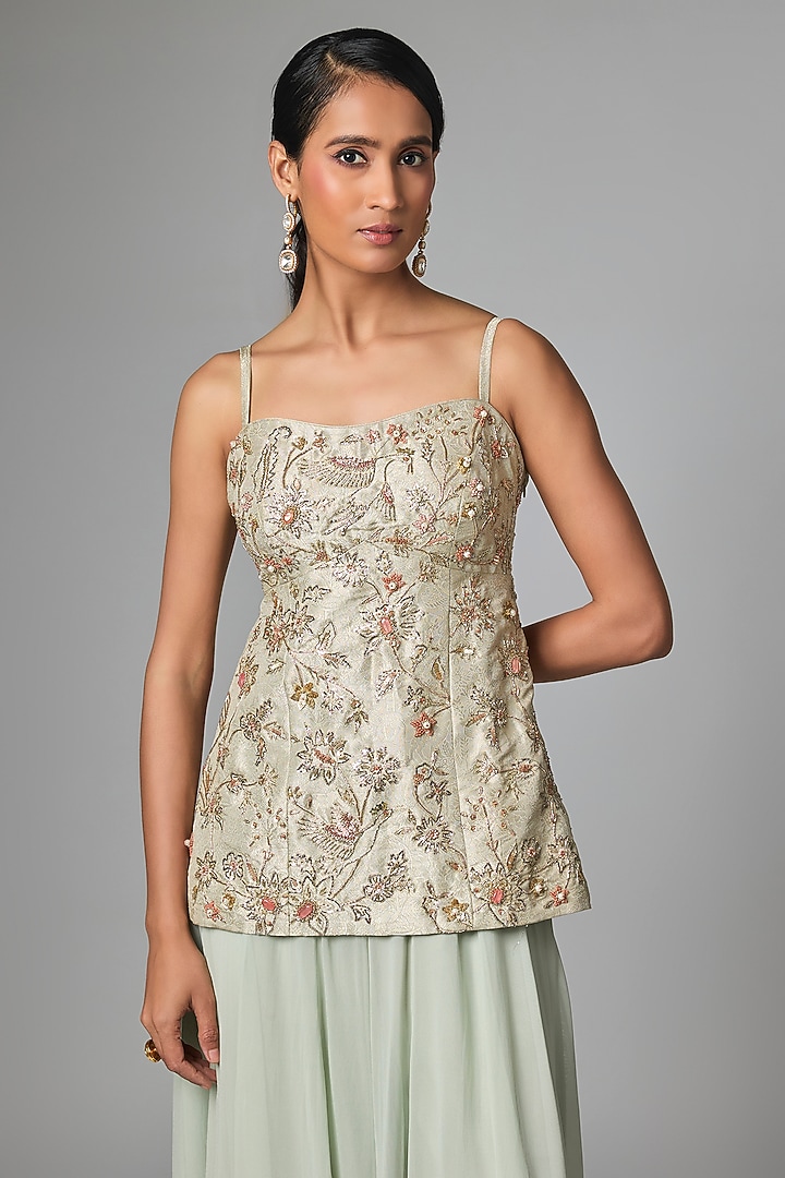 Ice Blue Georgette Zardosi Embroidered Kurta Set by Paulmi & Harsh at Pernia's Pop Up Shop