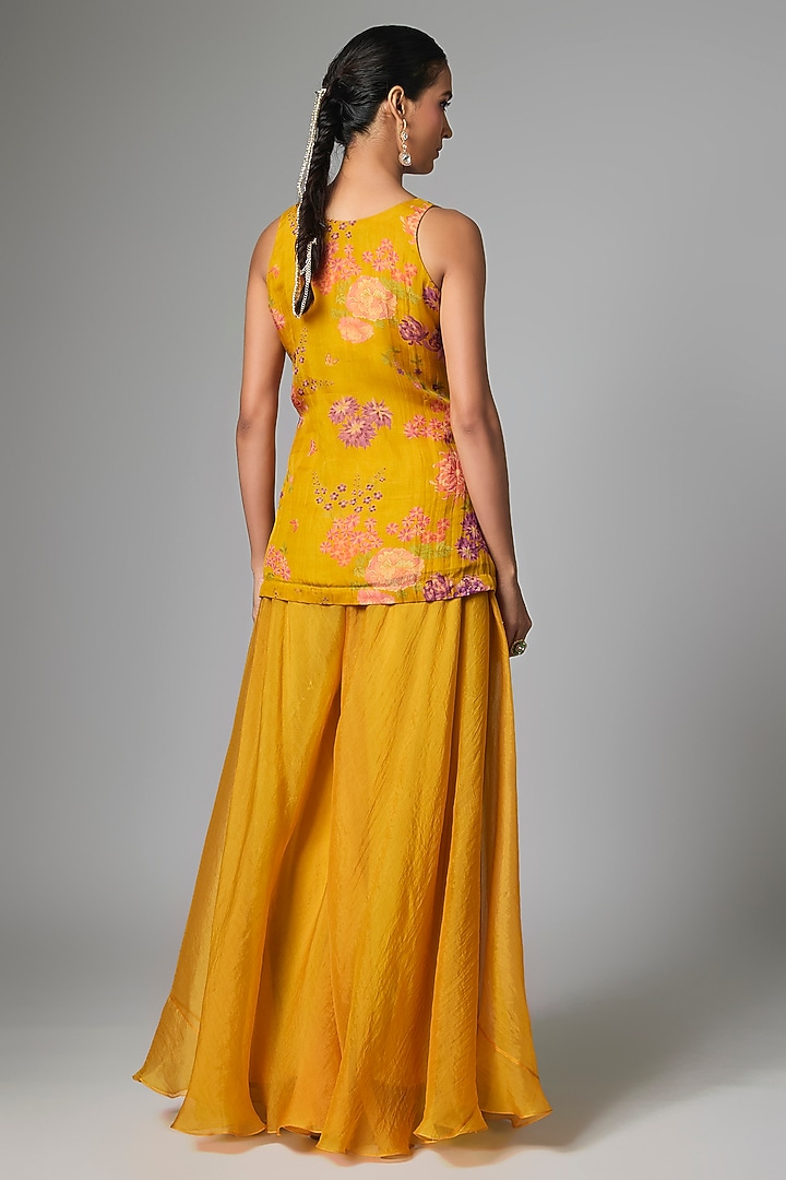 Mustard Yellow Organza Embellished Party Wear Sharara Set by Paulmi & Harsh at Pernia's Pop Up Shop