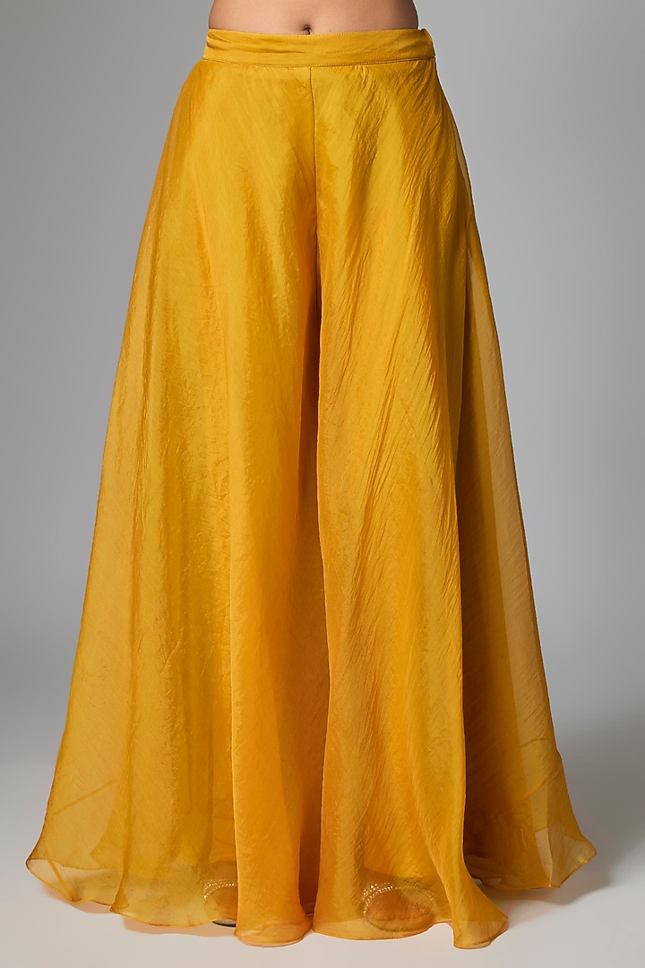 Mustard Yellow Organza Embellished Party Wear Sharara Set by Paulmi & Harsh at Pernia's Pop Up Shop