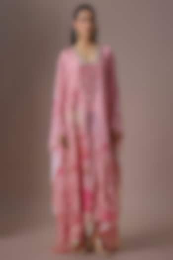 Pink Crepe Chiffon Floral Printed & Embroidered Kaftan by Paulmi & Harsh at Pernia's Pop Up Shop
