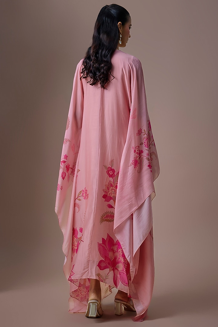 Pink Crepe Chiffon Floral Printed & Embroidered Kaftan by Paulmi & Harsh at Pernia's Pop Up Shop