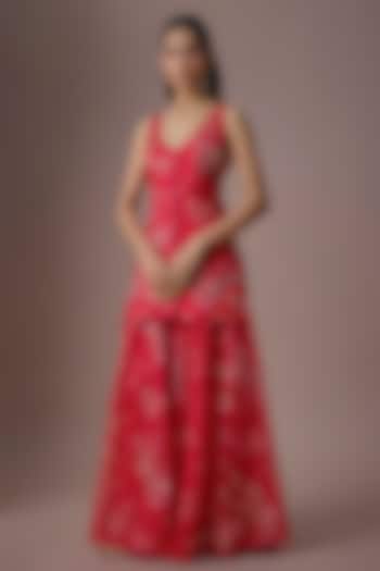 Red Organza Embroidered Kurta Set by Paulmi & Harsh at Pernia's Pop Up Shop